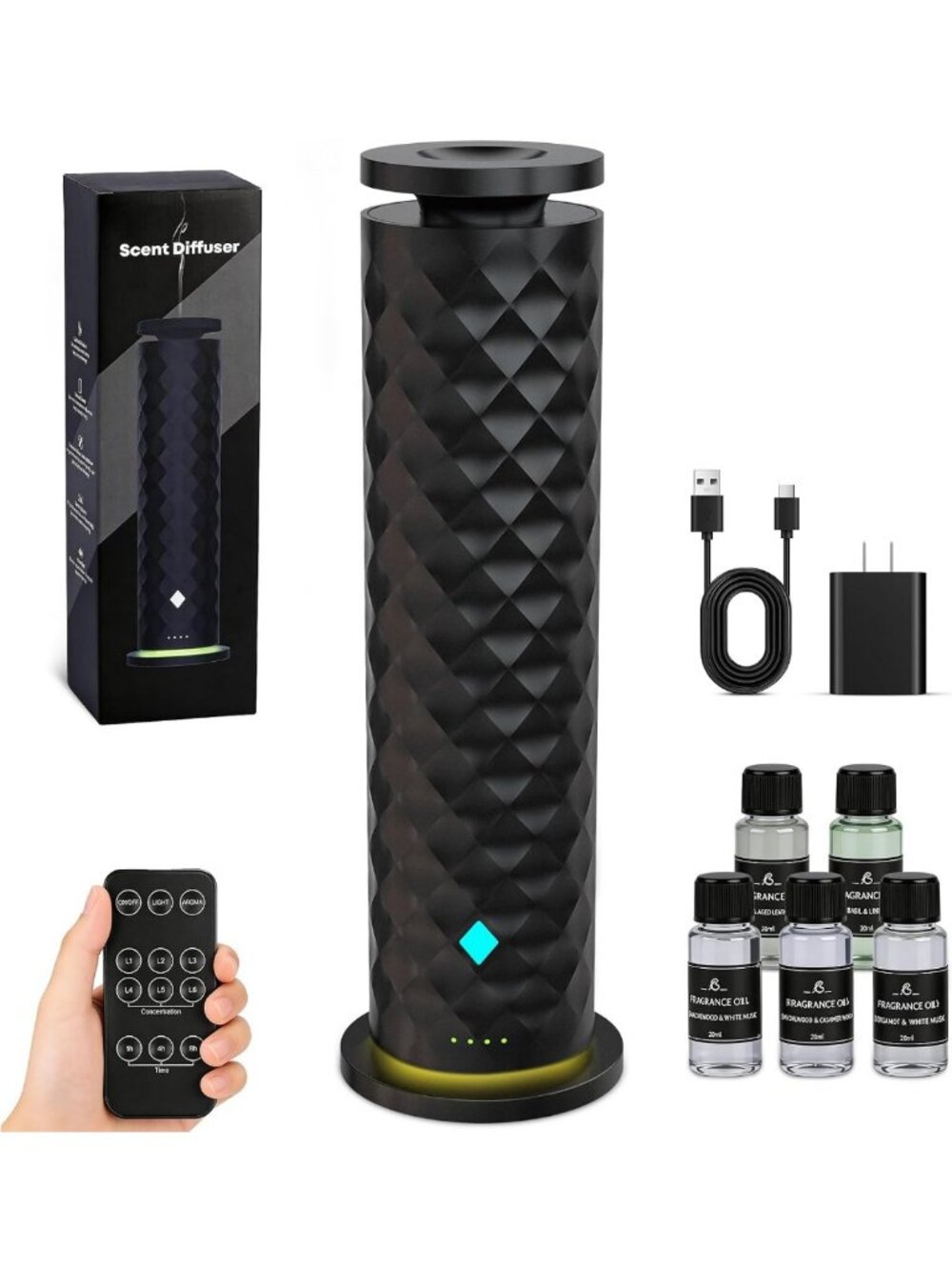 Waterless Cold Air Essential Oil Diffuser Kit with 5 Aromatherapy Oils
